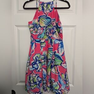 Bright Pink Floral Pleated Dress #218